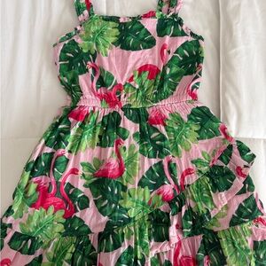 Janie and Jack Pink Flamingo and Green Leaf Dress